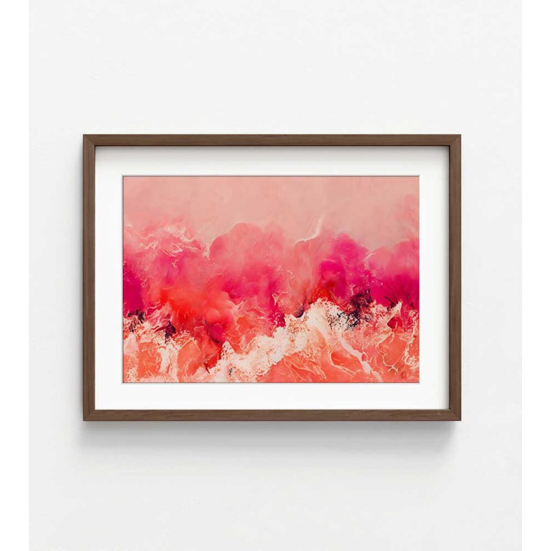 «Crimson Horizon», art mural - peinture côtière abstraite audacieuse, H 42 po x l 56 po, Framed Print with Mat, Brown