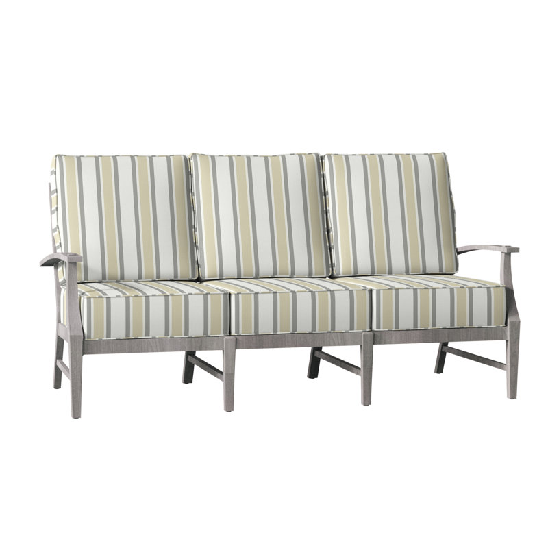Croquet 75.75" Wide Outdoor Teak Patio Sofa with Cushions, Welt, Oyster Teak, Intermix Indigo