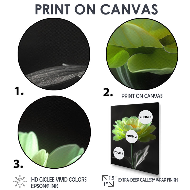 Vert, noir, jardin, glamour, souci, art mural, H 12 po x l 20 po, Cadre simple noir, bois massif