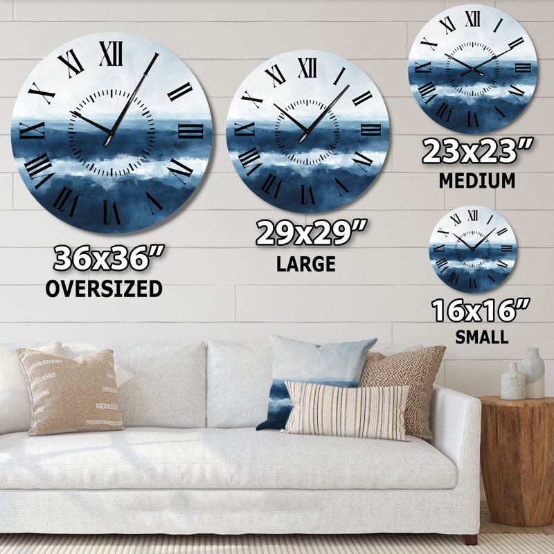 Horloge murale contemporaine Cool Blue Ocean Abstract Horizon, Surdimensionné