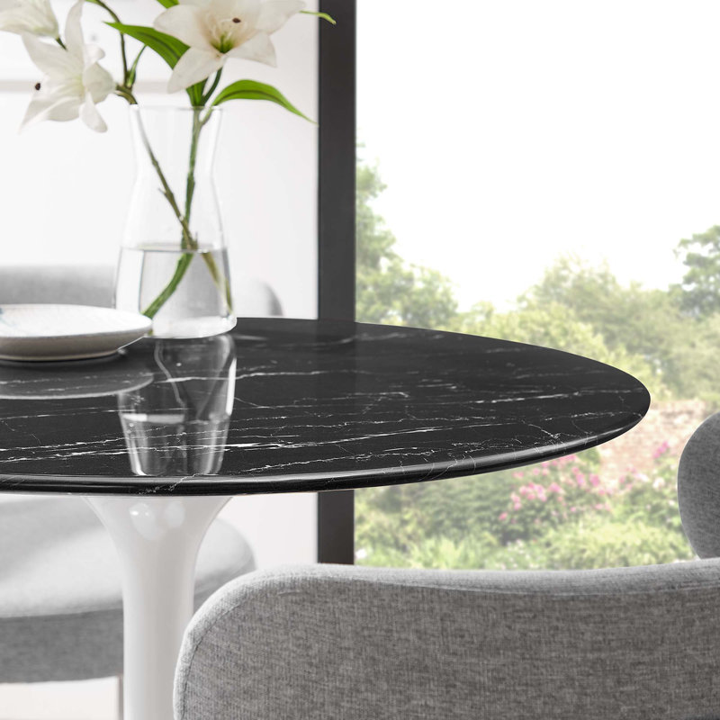 Table de bar Lippa, plateau rond en marbre artificiel, par Modway, Blanc, L 28 po x L 28 po