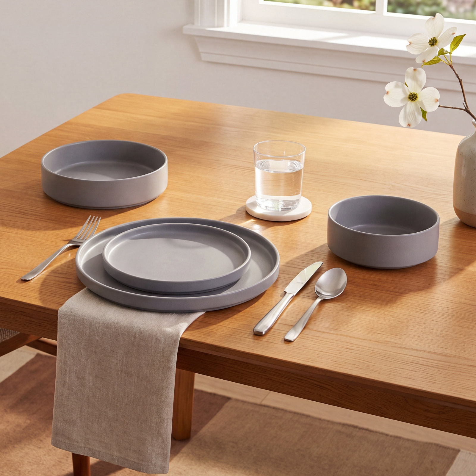 Stackable Stoneware Dinnerware Set, Charcoal