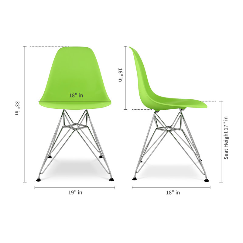 Modholic Eiffel Chair With Steel Legs, Green, Green, 1