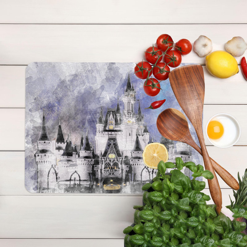 Planche à découper en verre sur le thème du château de Cendrillon, parfaite pour servir et préparer des aliments