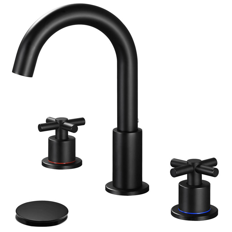 HGN 8 inches 3 Holes Bathroom Faucet, 2 Handle Bathroom Sink Faucets with Pop-up Drain, Black