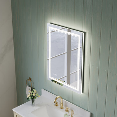 Miroir de salle de bain mural 24 po x l 32 po avec interrupteur tactile, mémoire et antibuée