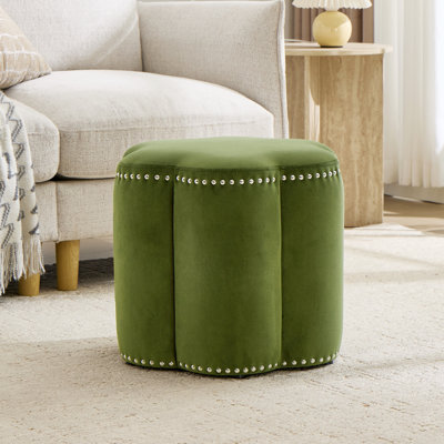 Thirza Petal-Shaped Upholstered Ottoman with Nailhead Trim and Padded Top