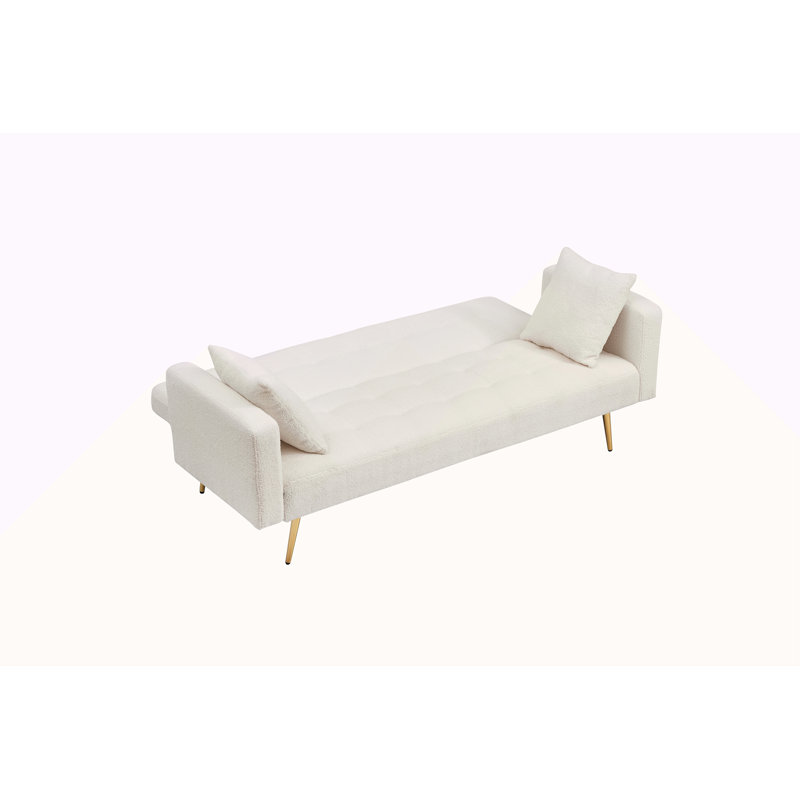 Canapé-lit en molleton 71,7 pouces, accompagné de deux coussins décoratifs luxueux pour un confort accru, Beige