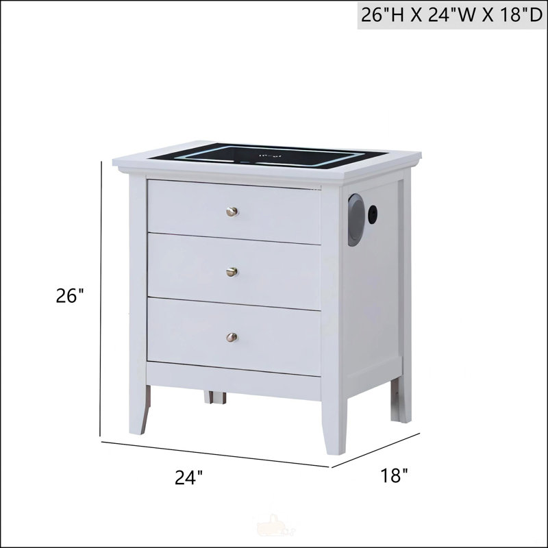 Table de chevet intelligente à 3 tiroirs avec charge USB, haut-parleurs et tiroirs à queue d'aronde pour les chambres modernes