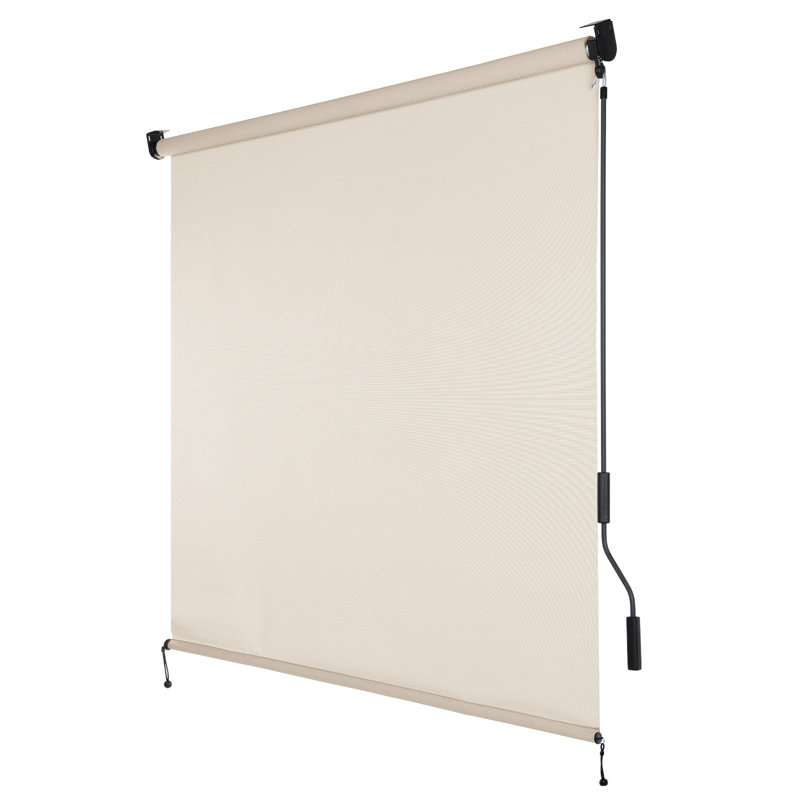 Store enrouleur extérieur semi-transparent, store solaire en tissu à manivelle sans cordon, 96 po de largeur, Beige
