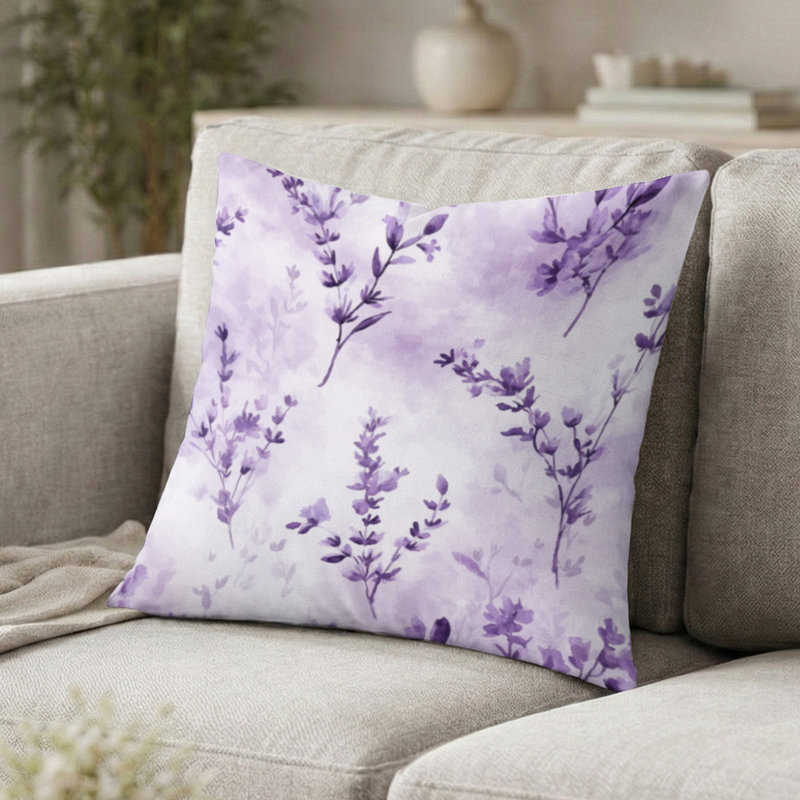 Coussin Country Farmhouse - Coussin imprimé brise de lavande, H 18 po x l 18 po