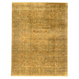 Hand Knotted Wool Oriental Area Rug in Gold And Green