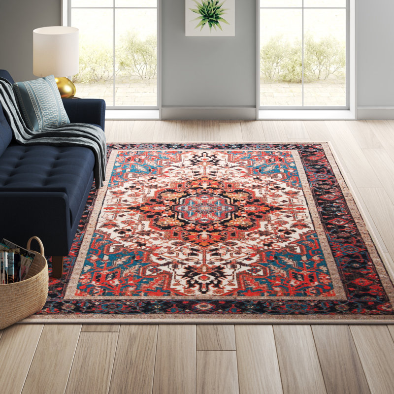Tapis oriental ivoire / rouge Chesnut, Rectangle 4 pi 4 po x 6 pi
