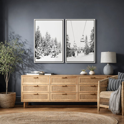 Winter Forest Snow Nature Landscape Black And White Photography, Rustic Modern Woodland Pine Tree Pictures, Giclee Canvas Digital Print Framed Wall Art