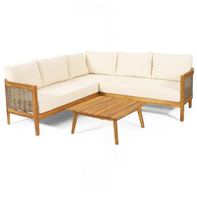 Ensemble de conversation pour canapé 4 pièces avec coussin beige, teck