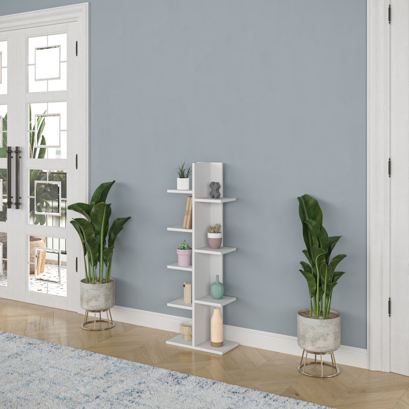 Modern White Bookshelf, 5 Shelves, 17.7 x 47.9 x 8.7 inches | 100% Melamine Coated Particle Board, Thickness: 0.7 inches | Wall-Mountable Design for Additional Storage, Stylish & Functional for Home or Office