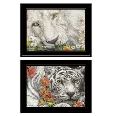 Ensemble de deux tigres, lis, dandy, lion, art mural