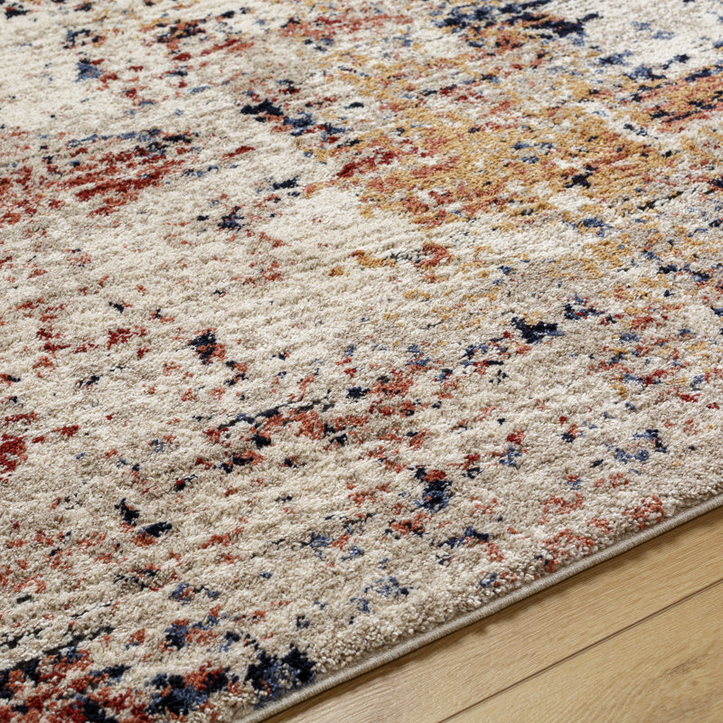 Rectangle Harmoney Abstract Machine Woven Polyester/Polypropylene Area Rug in Navy/Red, Rectangle 5'3" x 7'