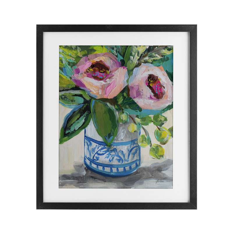 Charlotte's Rose Bouquet, reproduction sous verre encadrée, design par Jeanette Vertentes, H 16 po x l 13 po
