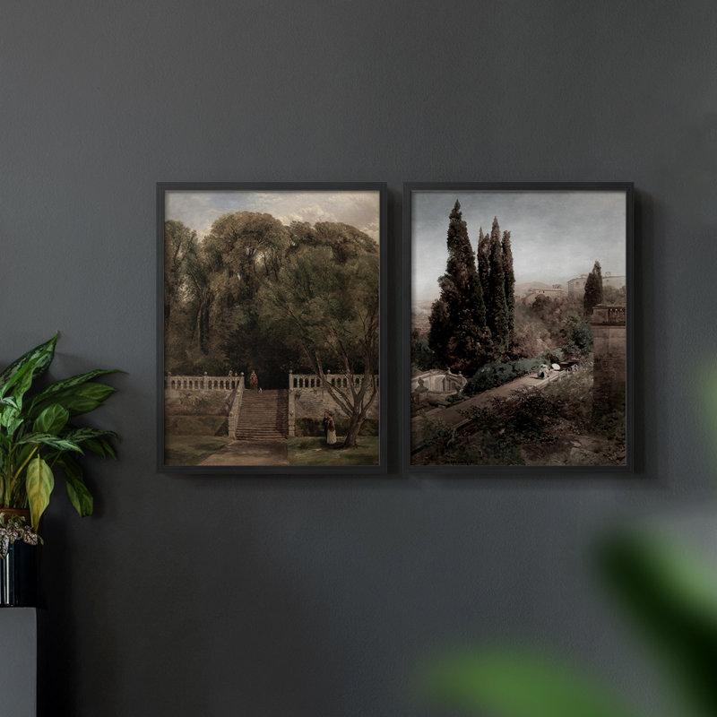 «Vintage Landscape XV», impression giclée sur cadre - ensemble de 2, Noir, noir, noir, noir, H 9 po x l 22 po