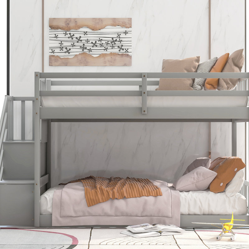 Lit simple superposé au-dessus, gris, avec espace de rangement - et solution efficace, Gris