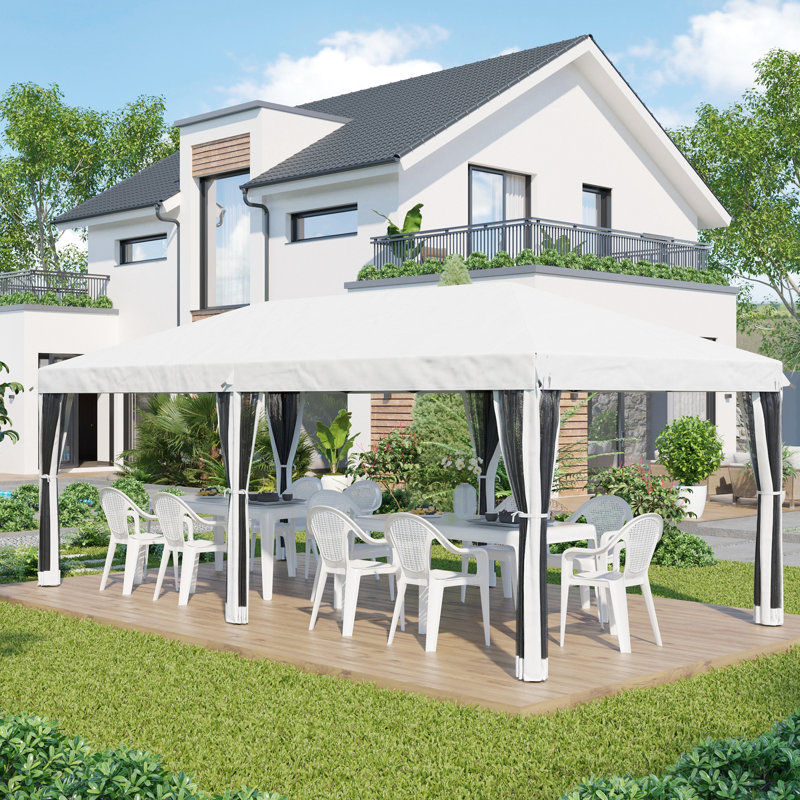 10' X 20' Heavy Duty Pop Up Canopy Tent With Netting, Instant Sun Shelter For Outdoor Parties, Garden, Patio, Cream White, Big Inner Volume Block Outdoor, Expansive Area