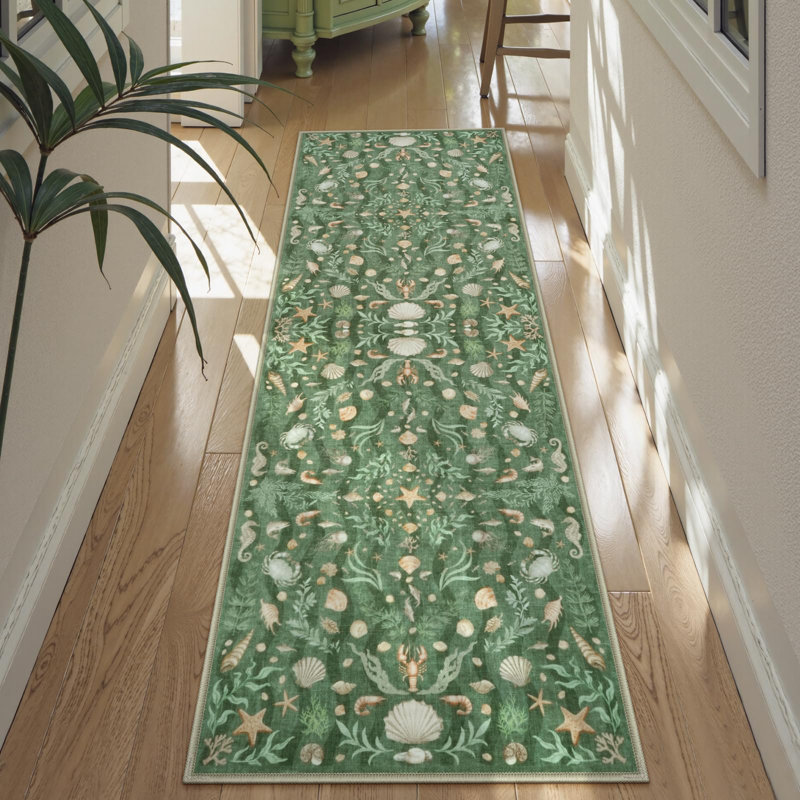  Vintage Coastal Machine Washable Area Rugs for Living Room Non Slip Soft Farmhouse Carpet, Runner 2' x 6'
