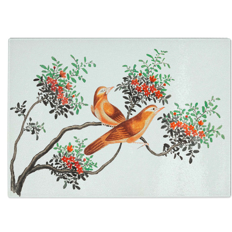 Tempered Glass Birds of China Chopping Board, 39 cm W x 28.5 cm L