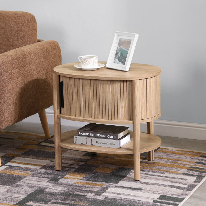 Acelyn Tambour Nightstand/Side Table, Light Oak