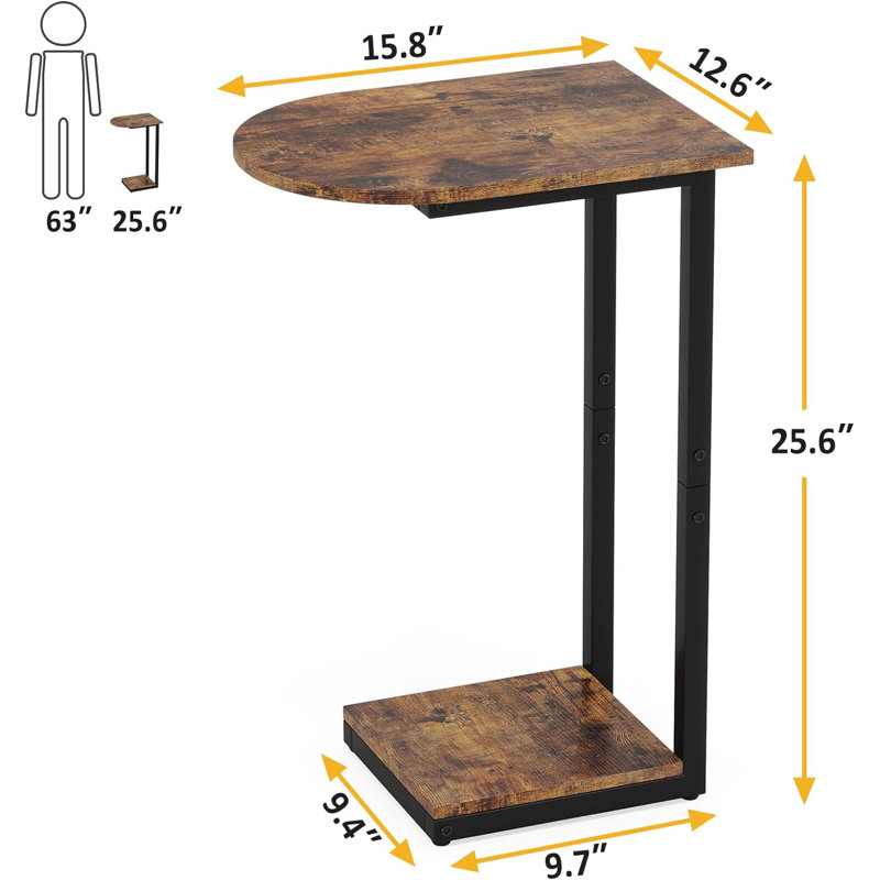 Jadus 25.6'' Tall Tray Top C Table End Table, Unique Curved Table Top Design