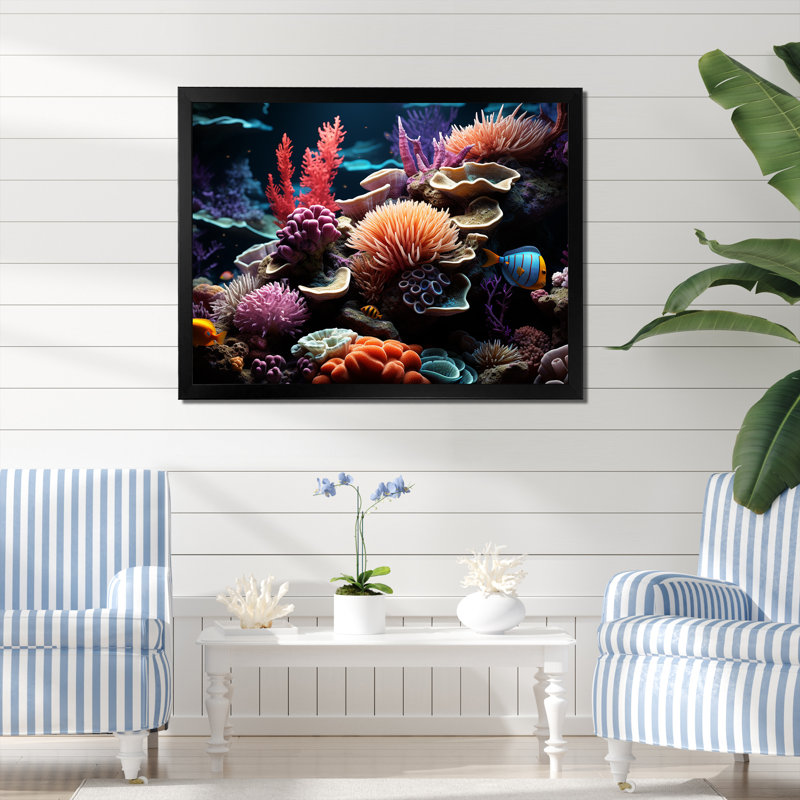 Tranquillité, récif corallien, sérénité - art de mur de corail, Cadre flottant noir, H 12 po x l 20 po x P 1 po