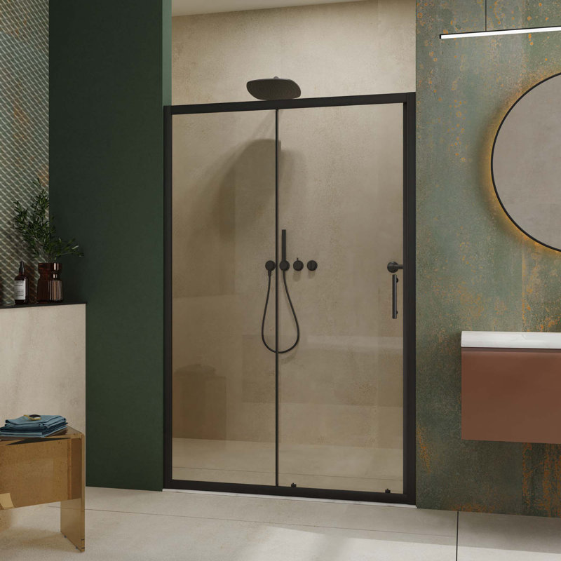Porte de douche coulissante simple, porte de douche en verre trempé transparent épais avec poignée en acier inoxydable