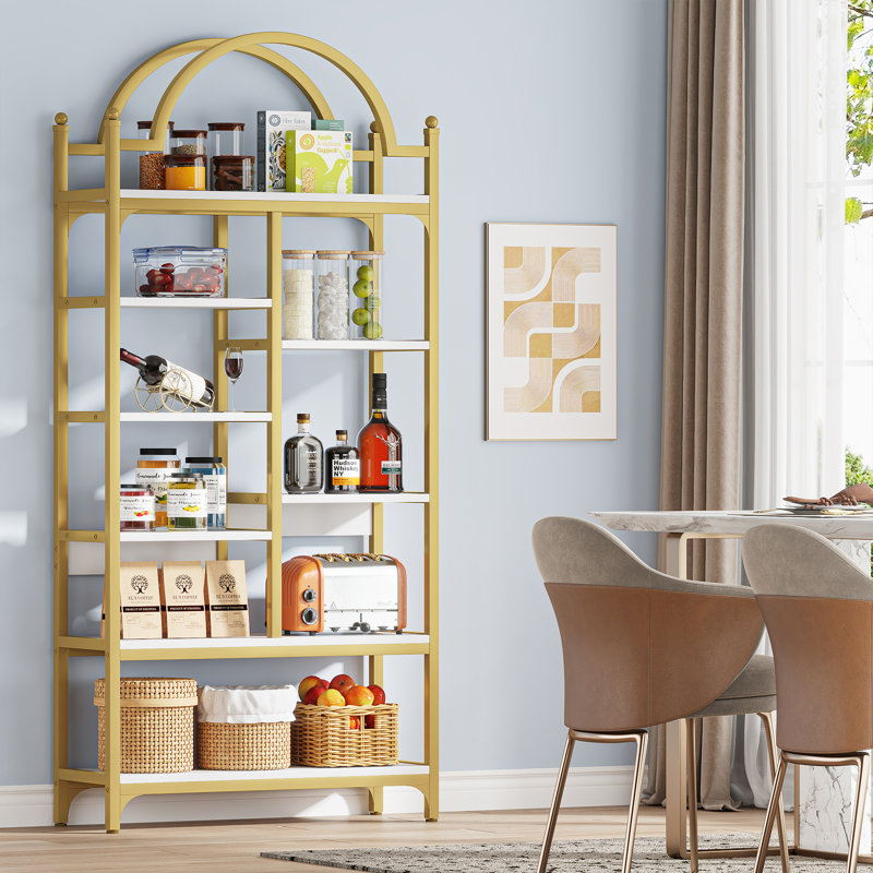 Suazo Etagere Bookcase, Arched Shelf, White/Gold