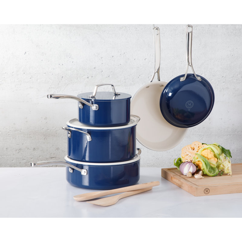 Navy Blue Enamel Aluminum Nonstick 10-Piece Cookware Set