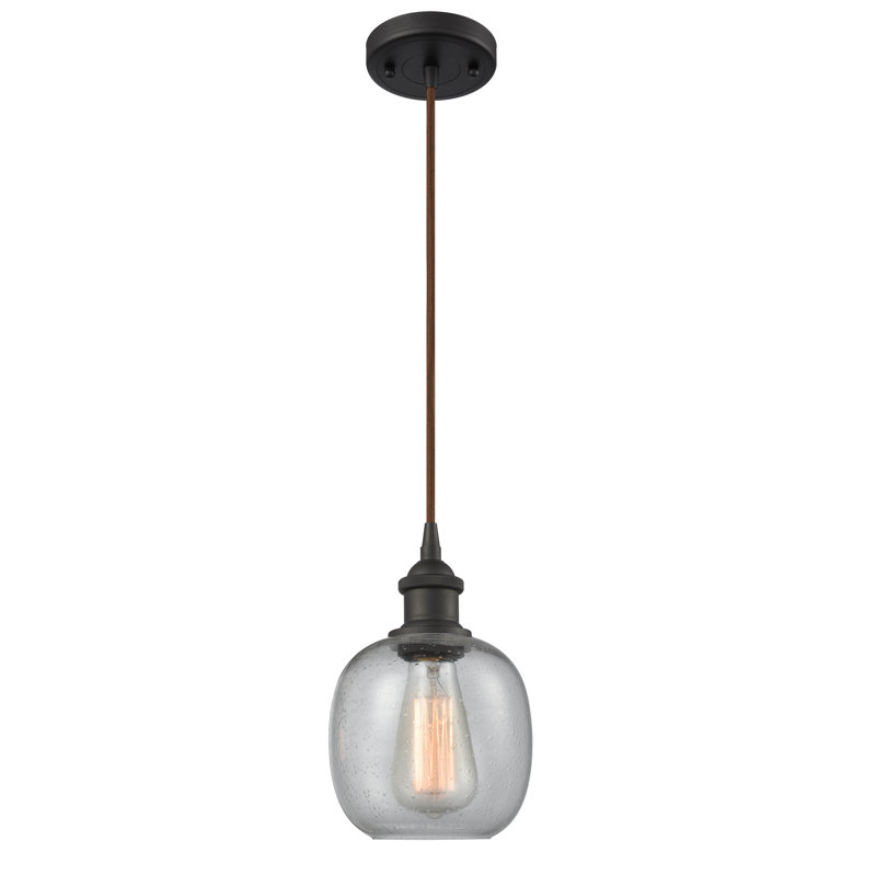 Luminaire sphère suspendu 1 lumières simple Carlucci, Bronze huilé, Verre puceux transparent