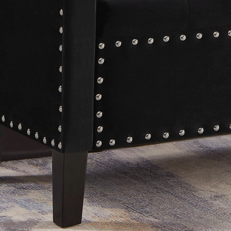 Upholstered Tufted Button Storage Bench With Nails Trim,Entryway Living Room Soft Padded Seat With Armrest,Bed Bench , Black