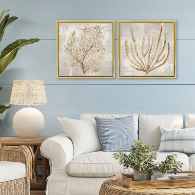 Beige Tides Coral Branches 2pc Floating Frame Set, design by Hannah Dawson