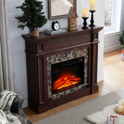 Freestanding Fireplace Heater Electric With 44.44"W*11.8"D*40"H Cherry Realistic 3D Flame Remote Control Timer Three Levels Color Stacked Stone Surround Adjustable - Dimensional Design Classic Style