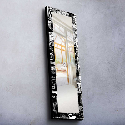 Elegant Decorative Mirror with 100% Pine Wood Frame, 15.7 x 47.2 inches | Real Glass Mirror (Thickness: 0.2 inches) | Stylish Fabric Painting | Ideal for Living Room, Bedroom & Entryway Decor