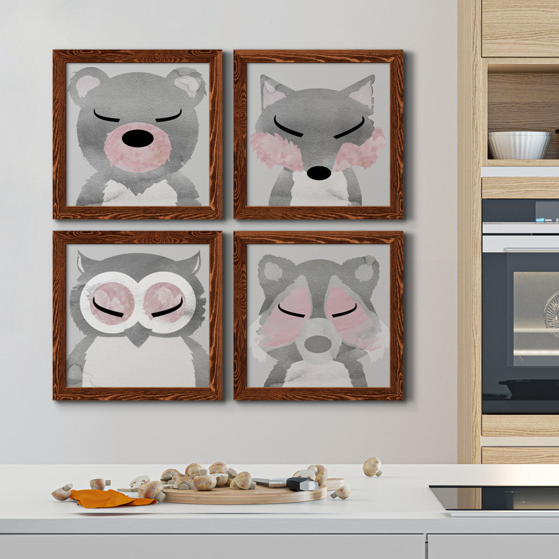 Ours - ensemble de 4 peintures sur toile encadrées, Toile avec encadrement érable, H 27,5 po x l 110 po x P 1,5 po