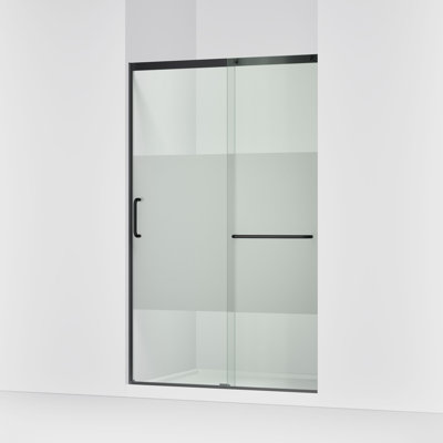 Elate Tall Sliding Shower Door, 75-1/2-In H X 50-1/4 - 53-5/8-In W, With Heavy 5/16-In Thick Crystal Clear Glass With Privacy Band
