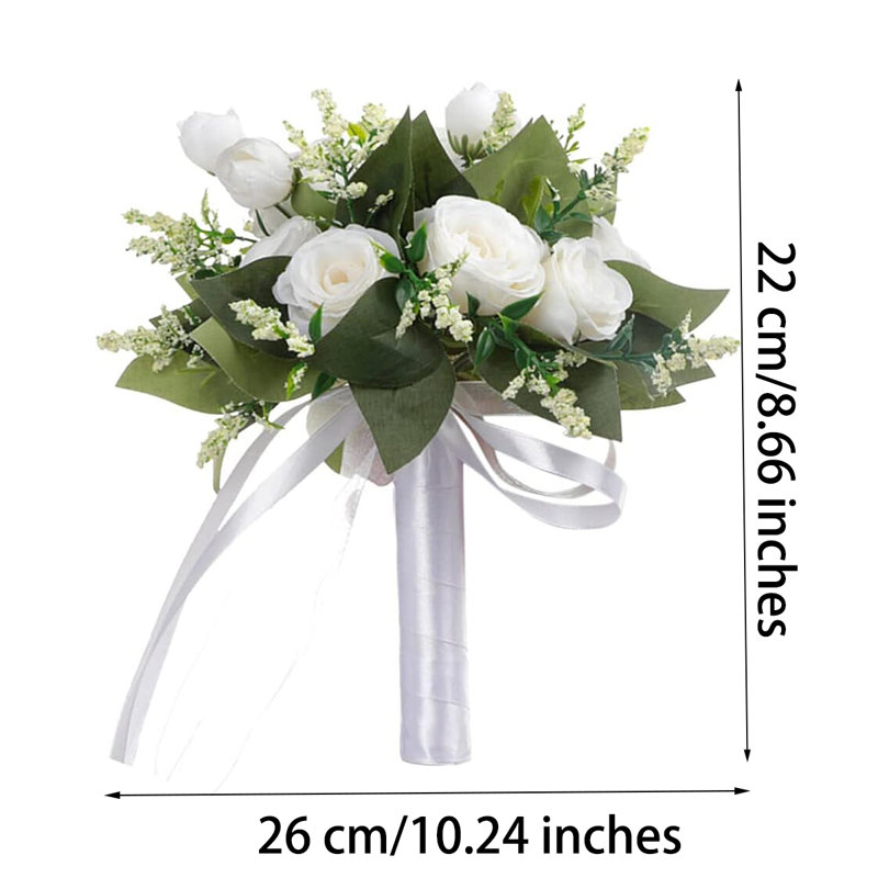 2 pièces Bouquet de demoiselles d'honneur blanches Bouquet de mariée artificiel pour demoiselle d'honneur, Blanc