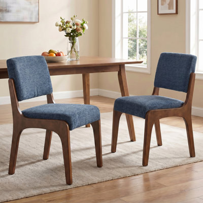  Ensemble de 2 chaises de salle à manger rembourrées de style Mid-Century, chaises de cuisine et de salle à manger en chenille avec cadre en bois massif, siège rembourré, chaises modernes pour cuisine, salon, appartement