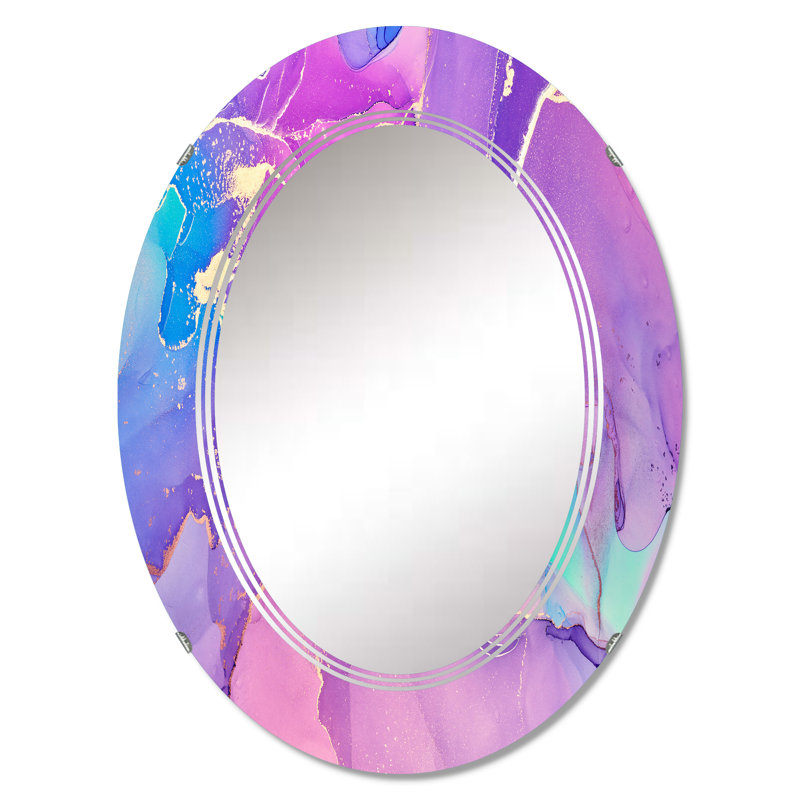 Rose et mauve abstrait Art liquide I - Miroir mural moderne ovale, 36 po x 24 po