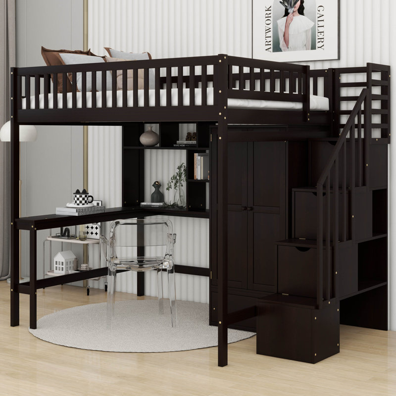 Jamesy Kids Full Loft Bed with Drawers, Espresso