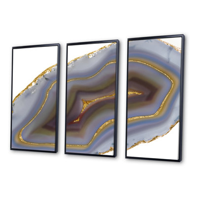 Golden Core Agate - Glam Framed Canvas Wall Art Set Of 3 -  Design Art, FL25711-3PXL-BK
