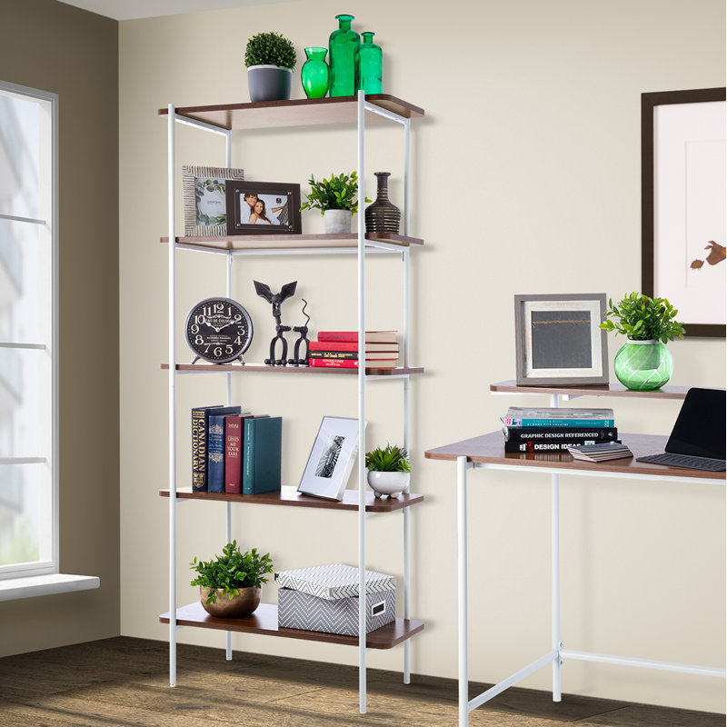Bibliothèque standard Tooleville, Blanc mat / noyer clair