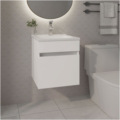 FM FURNITURE  Belle Bathroom Floating Vanity With Sink, 1 Door, White