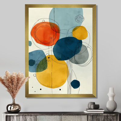 «Minimalist Meditation Stone Collage», décoration murale moderne Mid-Century, art mural moderne encadré bleu Mid-Century