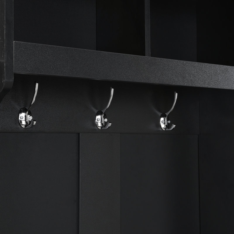 Versatile Multi-Functional Hallway Storage Cabinet With Hooks And Shelves, Black